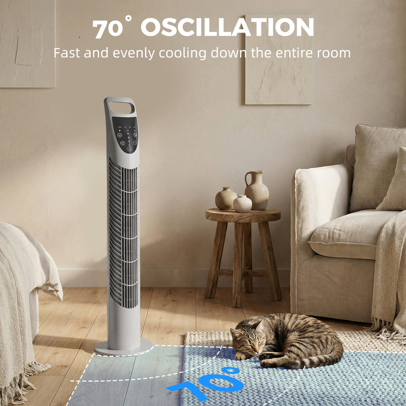 Tower Fan for Small Rooms with Quiet Operation and Remote Control Grey AOSOM