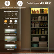 Tall Kitchen Pantry Cupboard with Motion Sensor LED Light for Storage Organisation Green