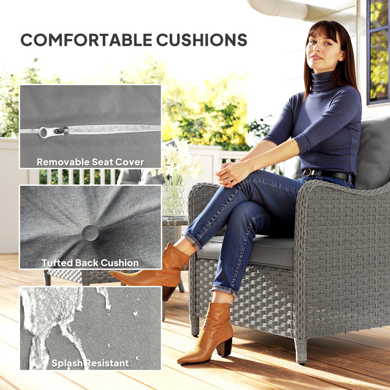 Set of 2 Rattan Garden Chairs with Cushions High Back and Armrests for Outdoor Use, Dark Grey