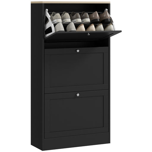 Modern Black 3 Drawer Shoe Storage Cabinet Compact Design by HOMCOM
