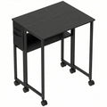 Folding Computer Desk with Wheels and Storage Shelf for Small Spaces Black AOSOM