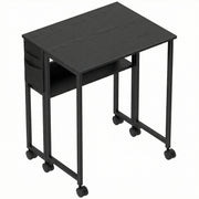 Folding Computer Desk with Wheels and Storage Shelf for Small Spaces Black AOSOM