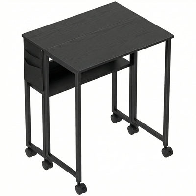 Folding Computer Desk with Wheels and Storage Shelf for Small Spaces Black AOSOM