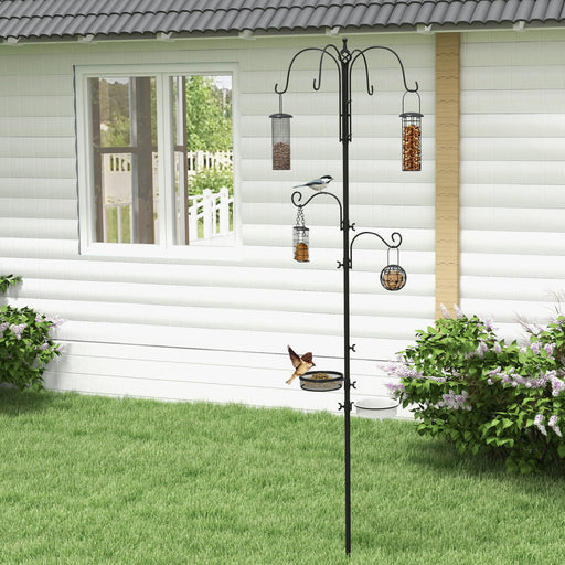 Wild Bird Feeding Station with 6 Hooks and 4 Feeders for Garden Outdoor Use, Black