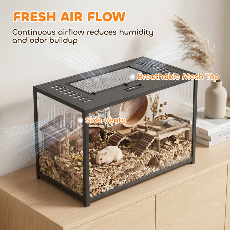 Hamster Cage With Deep Base for Digging and Easy Cleaning Black Transparent
