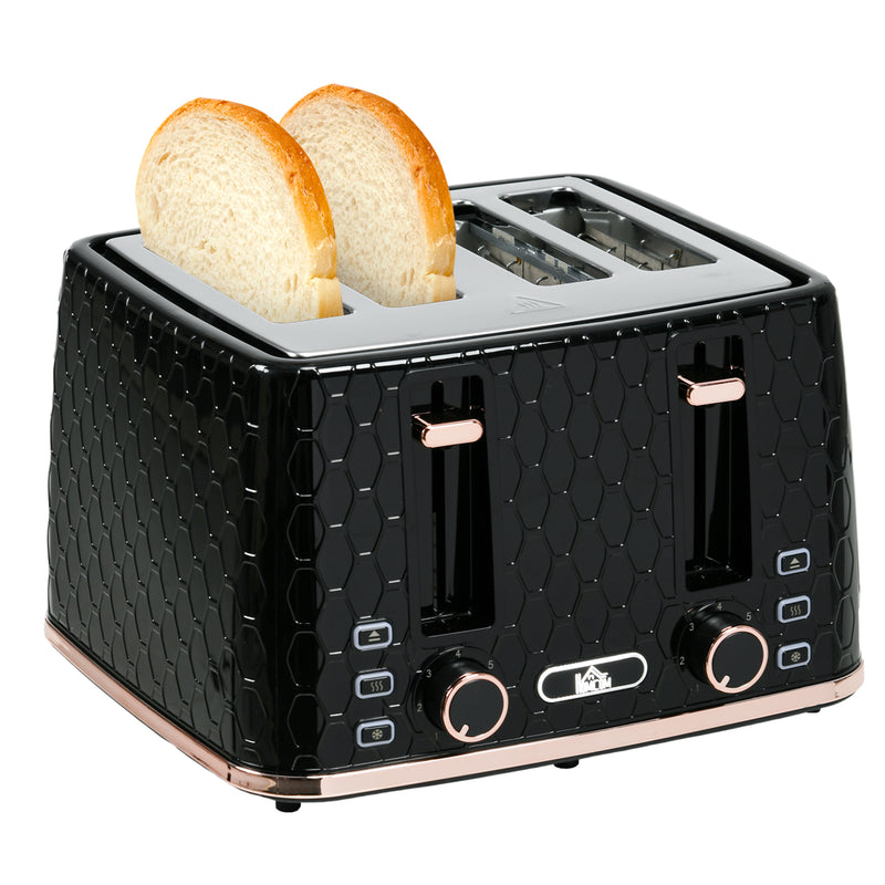 Black 4 Slice Toaster 1600W With 7 Browning Levels and Removable Crumb Tray by HOMCOM