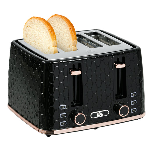Black 4 Slice Toaster 1600W With 7 Browning Levels and Removable Crumb Tray by HOMCOM