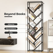 Modern Bookcase For Home Office Organisation - 10 Tiers - Black Metal Frame With Angled Grey Shelves Homcom