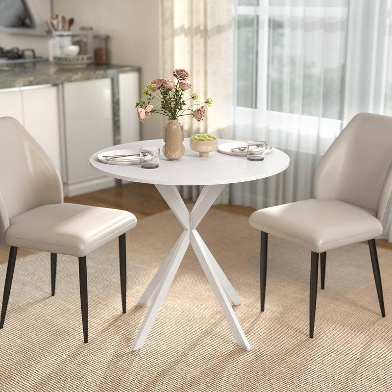 White Round Dining Table for 4 with Easy Clean White Top and Stable Legs (80cm) Homcom
