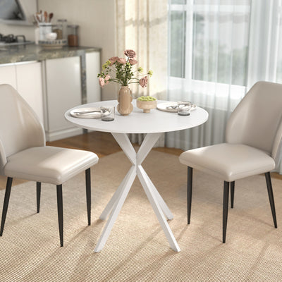 White Round Dining Table for 4 with Easy Clean White Top and Stable Legs (80cm) Homcom