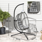 Light Grey Rattan Hanging Egg Chair with Cushion and Stand for Garden or Patio by Outsunny