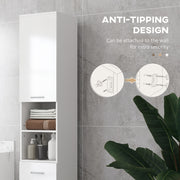 Tall Slim Bathroom Storage Cabinet With Adjustable Shelves And Drawer, High Gloss White