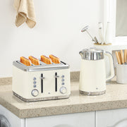 Electric Kettle and 4 Slice Toaster Set with Rapid Boil and Browning Control Cream