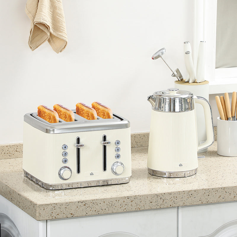 Electric Kettle and 4 Slice Toaster Set with Rapid Boil and Browning Control Cream