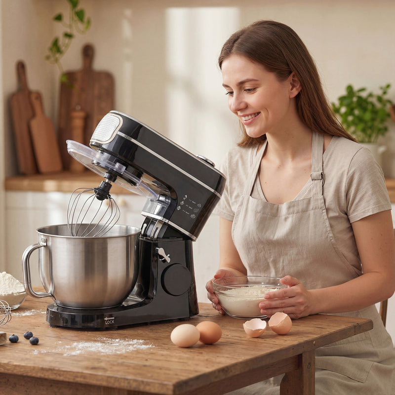 Stand Mixer for Easy Family Baking with Large 6L Bowl and 11 Speeds Black AOSOM