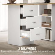 Computer Desk with 3 Storage Shelves and Drawers for Home Office Organisation, Natural Wood White