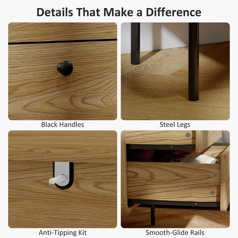 Modern Chest of 4 Drawers for Bedroom Storage with Sleek Design With Curved Edges, Oak Effect