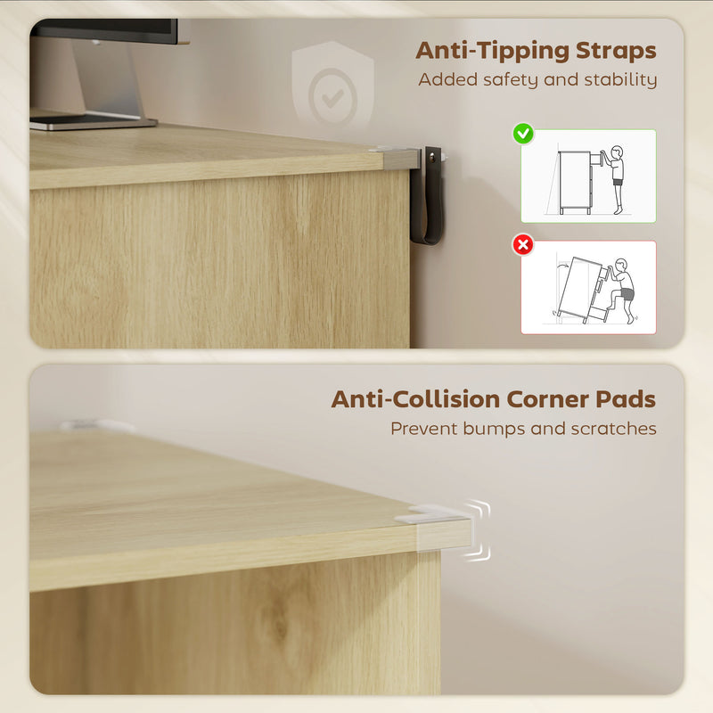 Computer Desk with Lockable Drawer and Shelves for Organised Home Office Oak Wood Effect
