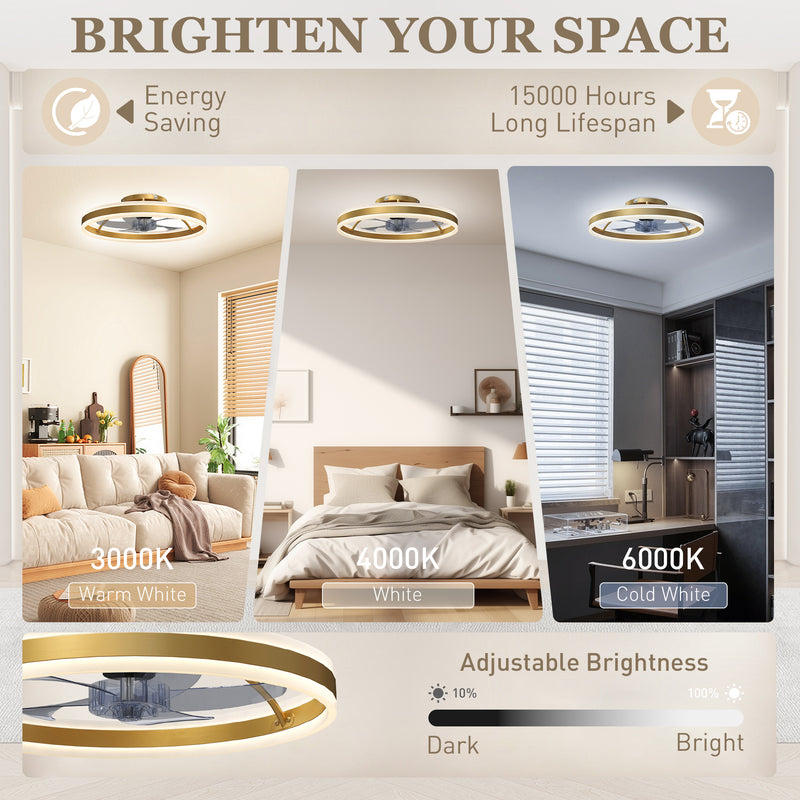 Ceiling Fan with Adjustable Light and Quiet Motor for Year Round Bedroom Comfort Gold Tone
