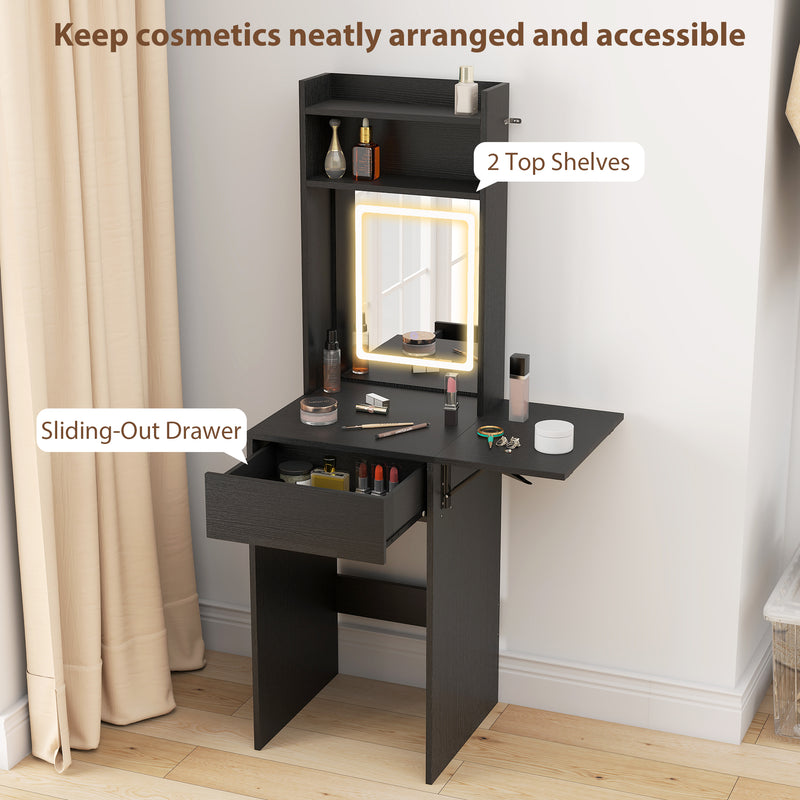 Dressing Table with Adjustable LED Mirror and Storage for Small Bedrooms Black AOSOM