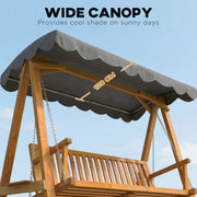 3 Seater Wooden Garden Swing Seat with Canopy for Outdoor Relaxing Pine Wood Frame Dark Grey Outsunny