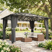 3x4m Garden Gazebo with Polycarbonate Hardtop Roof for Year Round Shelter and Privacy Dark Grey Outsunny