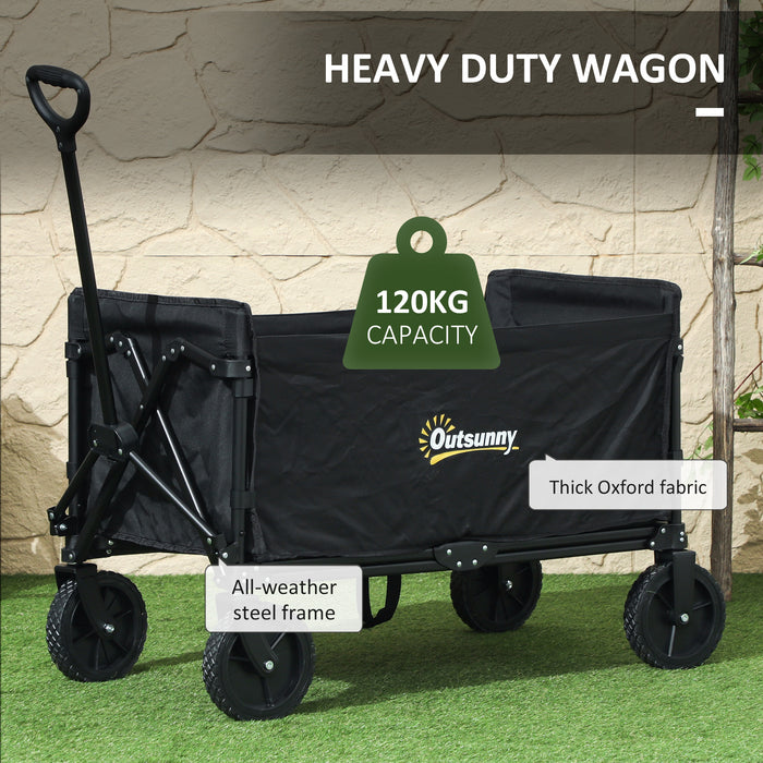 120L Folding Garden Trolley Cart with Wheels and Adjustable Handle for Camping and Beach by Outsunny