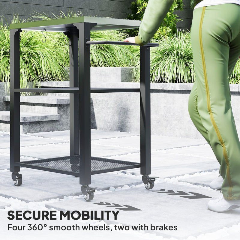 Three-Shelf Outdoor Grill Cart with Stainless Steel Top and Wheels for Kitchen and Garden by Outsunny