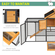 Elevated Wooden Rabbit Hutch with Metal Frame and Slide Out Tray for Outdoor Use, Grey