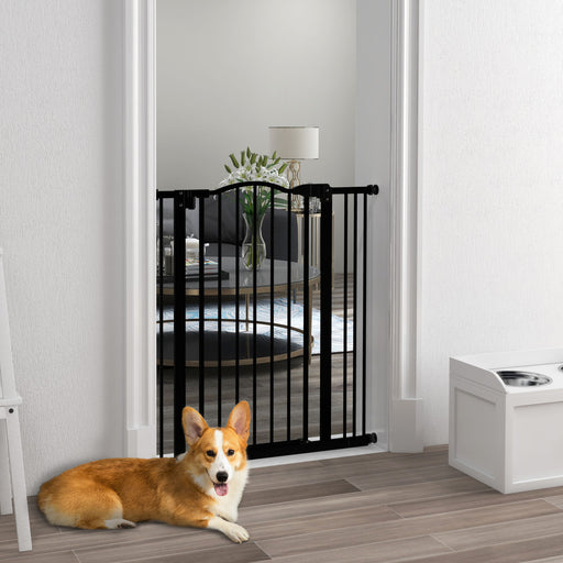 Freestanding Metal Dog Safety Gate Adjustable Folding Pet Barrier for Doorways Black