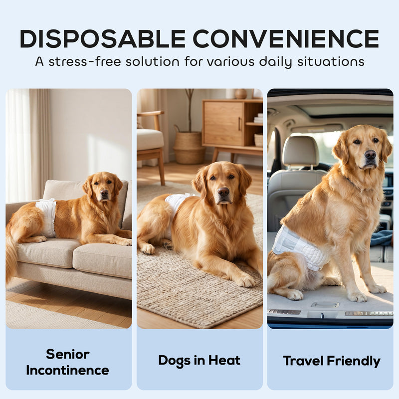Disposable Dog Nappies for Large Male Dogs Prevent Leaks and Keep Floors Clean White Pack of 48 Pawhut