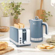 2 Slice Toaster and 1.7L Kettle Set with Textured Design for Modern Kitchens Blue