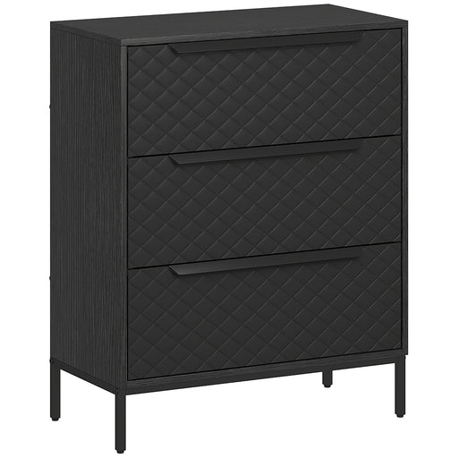 3 Drawer Fabric Chest of Drawers with Aluminium Handles for Bedroom Storage Black