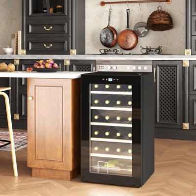 24 Bottle Wine Fridge with Digital Controls and Glass Door for Home Bar Use Black