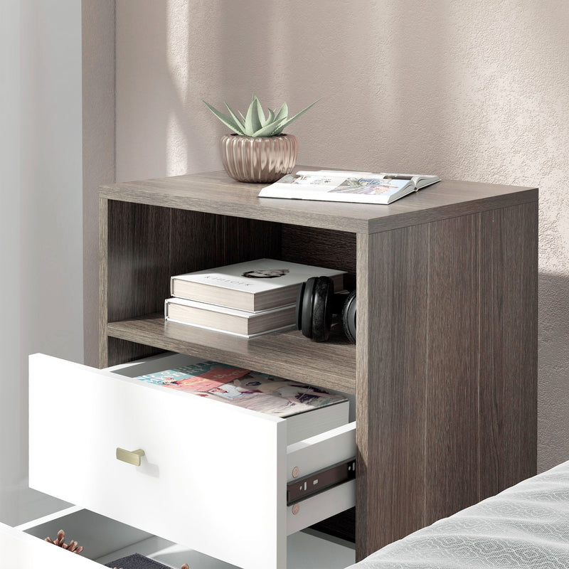 Industrial Style Bedside Table with Drawer and Open Shelf Ideal for Bedroom Storage Grey