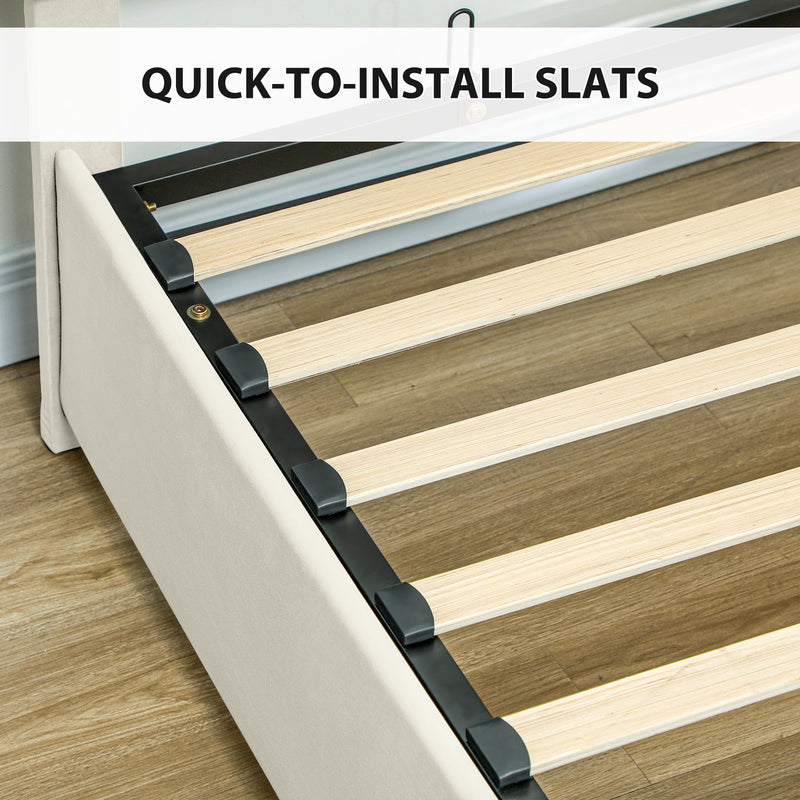 Double Ottoman Bed Frame with Storage Drawer Ideal for Bedrooms and Guest Rooms Cream