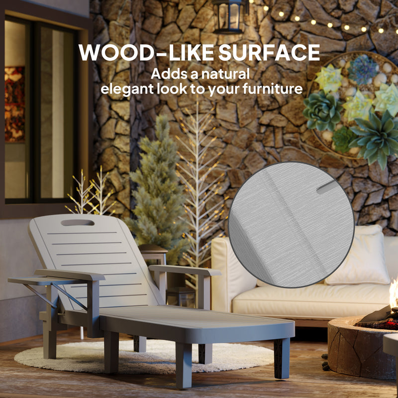 Set of 2 Light Grey Reclining Sun Loungers with Foldable Table for Garden by Outsunny