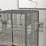 Bird Cage With Rolling Stand For Budgies And Small Birds Easy Access Design, Grey