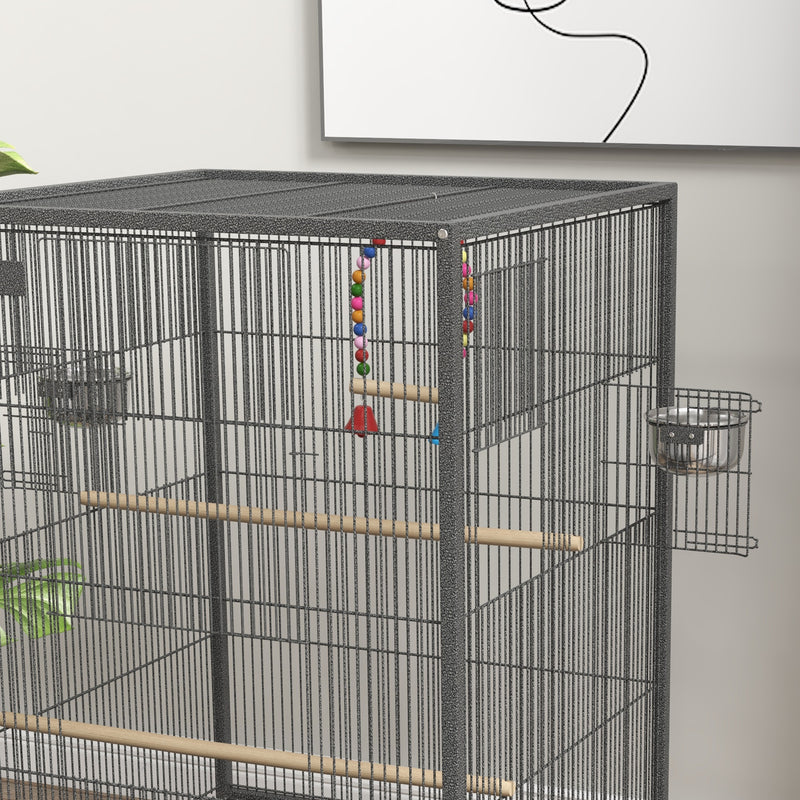 Bird Cage With Rolling Stand For Budgies And Small Birds Easy Access Design, Grey