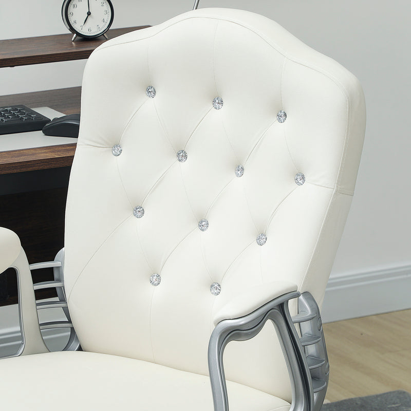 Velvet Feel Office Chair With Diamante Studded Backrest Ideal For Home Workspace, Cream