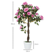 Set of 2 Artificial White Rose Plants 90cm Faux Floral Decoration for Home or Garden by Outsunny