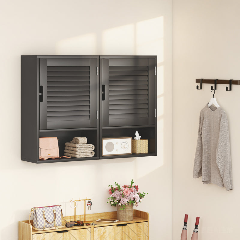 Wall Mounted Bathroom Cabinet With Adjustable Shelves Ideal For Compact Spaces Black AOSOM