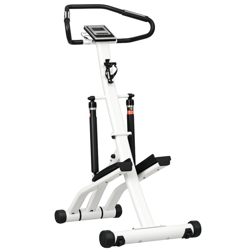 Foldable Home Stair Stepper with 12 Level Resistance and LCD Screen White and Black