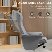 Grey Velvet Swivel Recliner Armchair With Footstool For Living Room Or Office Use