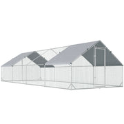 PawHut Chicken Run Galvanised Walk-in Chicken Coop Hen Poultry House Cage Rabbit Hutch with Water-Resist Cover, 3 x 8 x 2m AOSOM