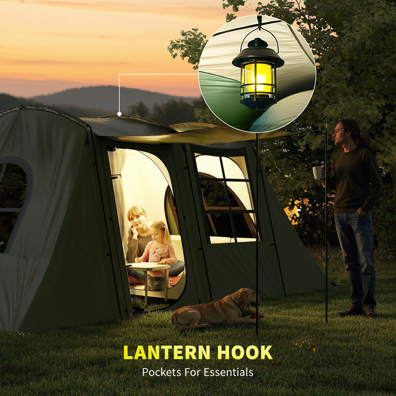 Family Camping Tent with Separate Bedroom and Living Area for Dry Spacious Shelter Green