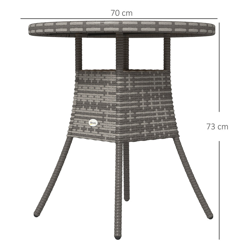 Round Rattan Garden Dining Table for 2 to 4 People with Easy Clean Top Mixed Grey Outsunny