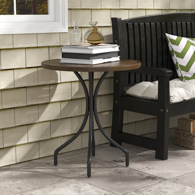 Brown 66cm Galvanised Steel Round Garden Table for Patio and Outdoor Use by Outsunny