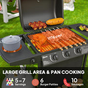 3 Plus 1 Burner Gas BBQ Grill with Thermometer Side Table and Wheels in Black by Outsunny