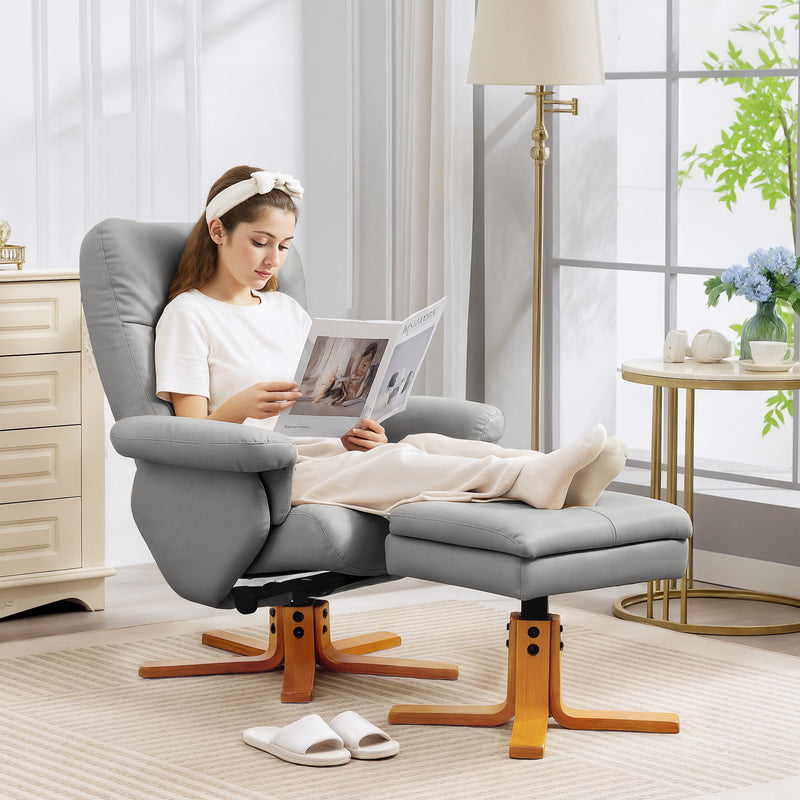 Recliner Swivel Chair with Footstool and Storage for Living Room Comfort, Light Grey